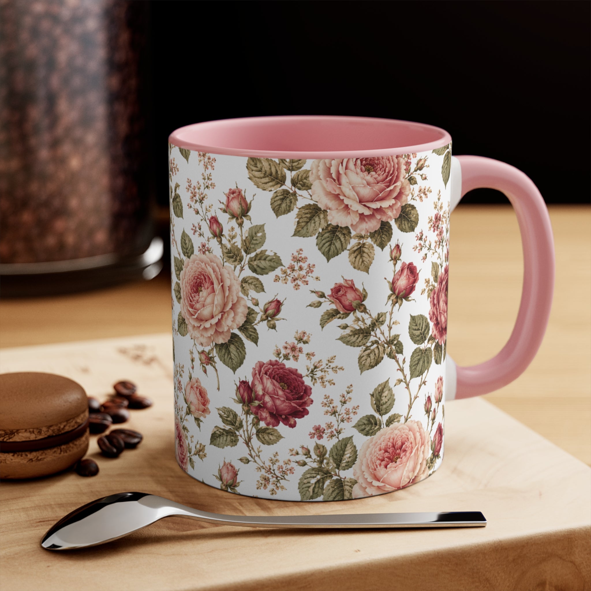 Vintage Rose Accent Mug – Pink Interior Floral Coffee Cup