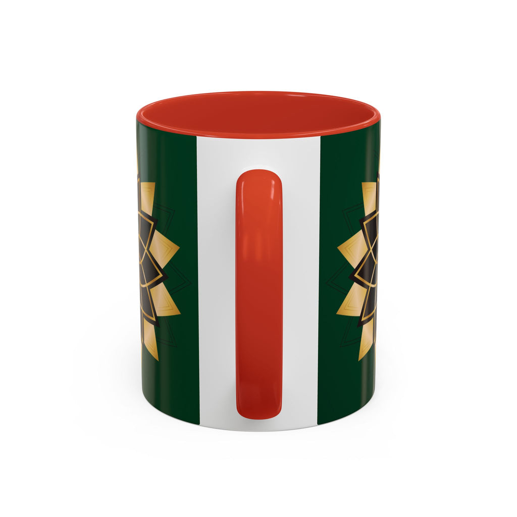Gold Mandala Accent Coffee Mug — Elegant Green & Black Ceramic 11/15oz