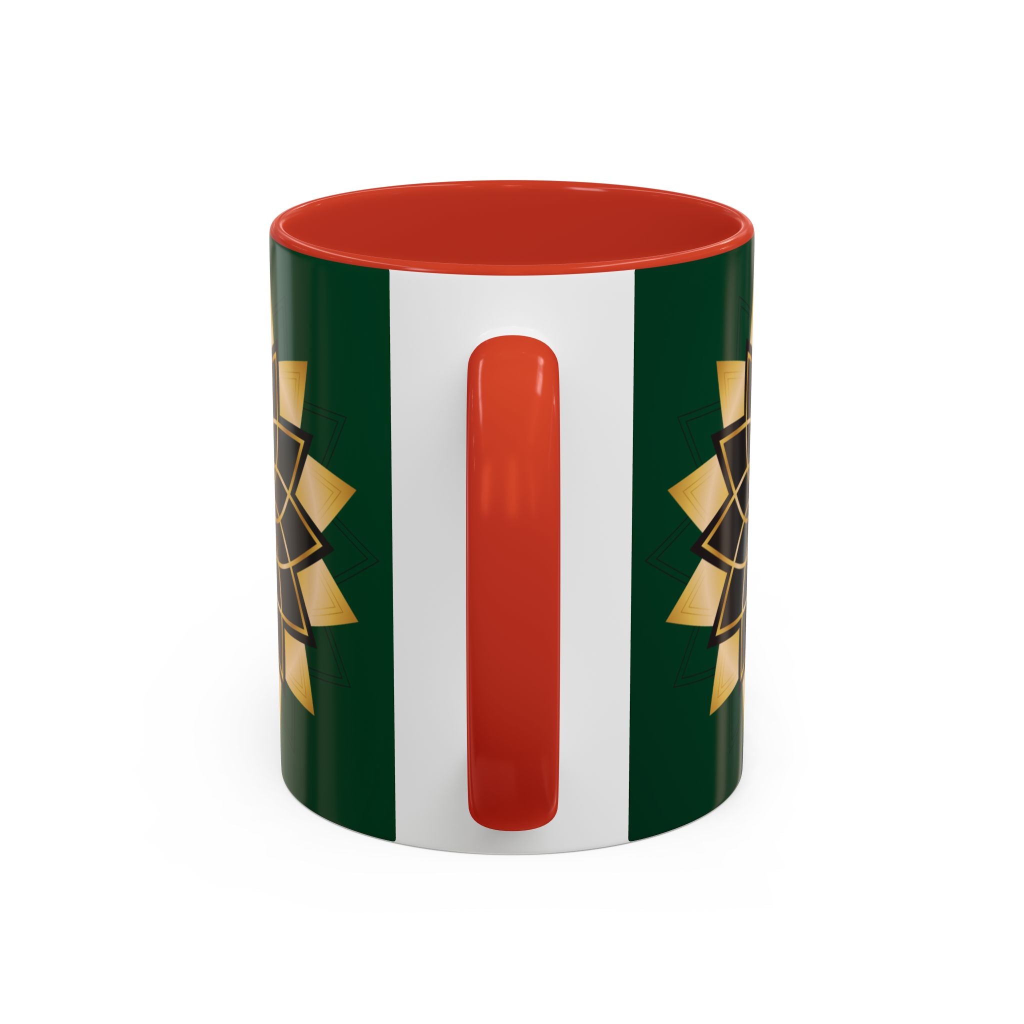 Gold Mandala Accent Coffee Mug — Elegant Green & Black Ceramic 11/15oz