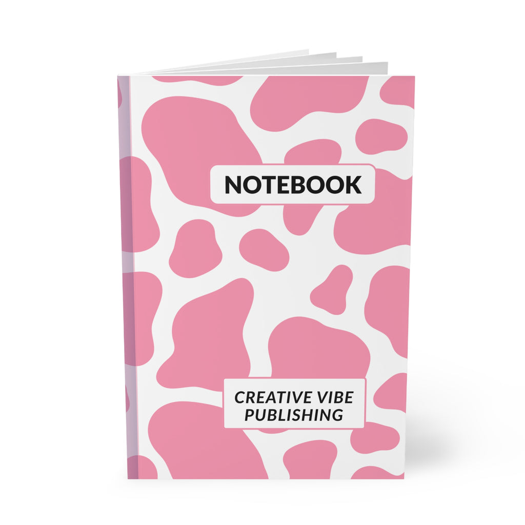 Pink Cow Print Notebook – 'Notebook' Softcover A5 Journal
