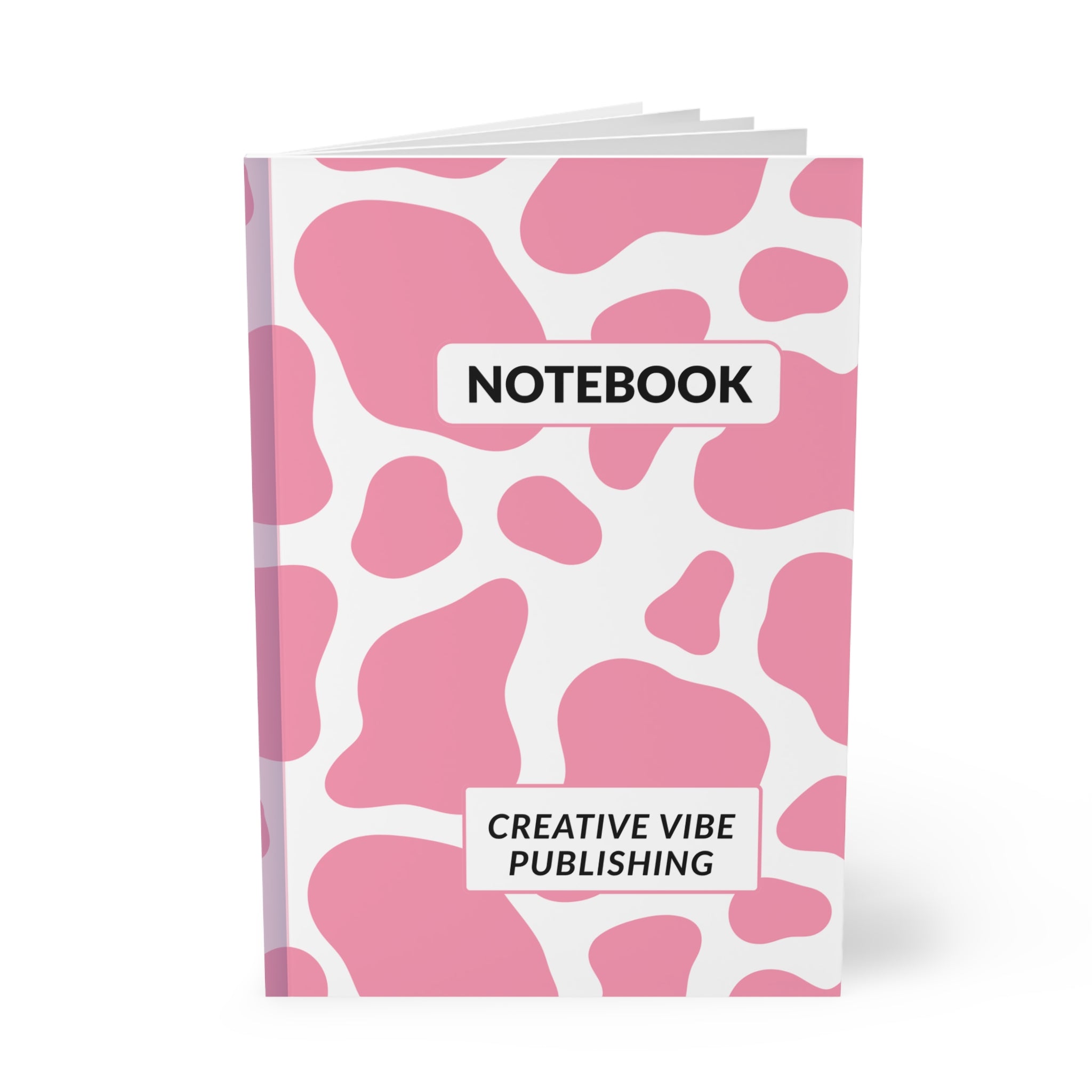 Pink Cow Print Notebook – 'Notebook' Softcover A5 Journal