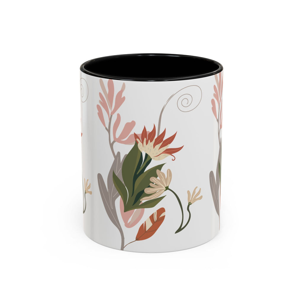 Floral Accent Coffee Mug – Botanical Pink & Green Pattern (11/15oz)