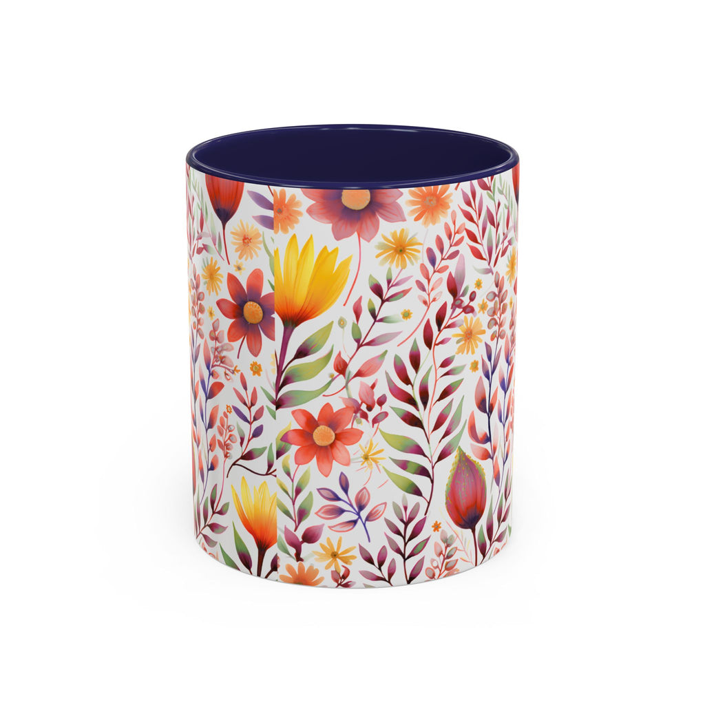 Floral Watercolor Accent Coffee Mug — Colorful Spring Blossom 11/15oz