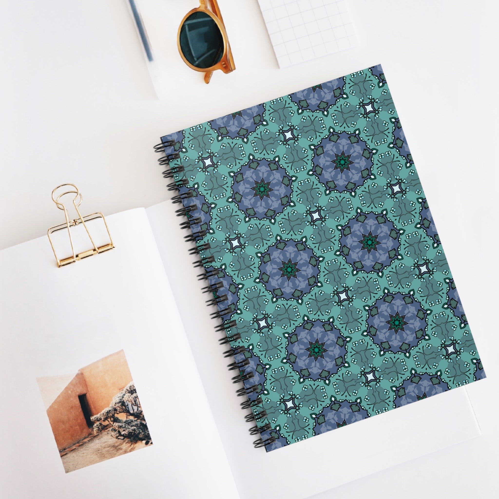 Teal Floral Kaleidoscope Spiral Notebook — Ruled Journal for Notes & Planning