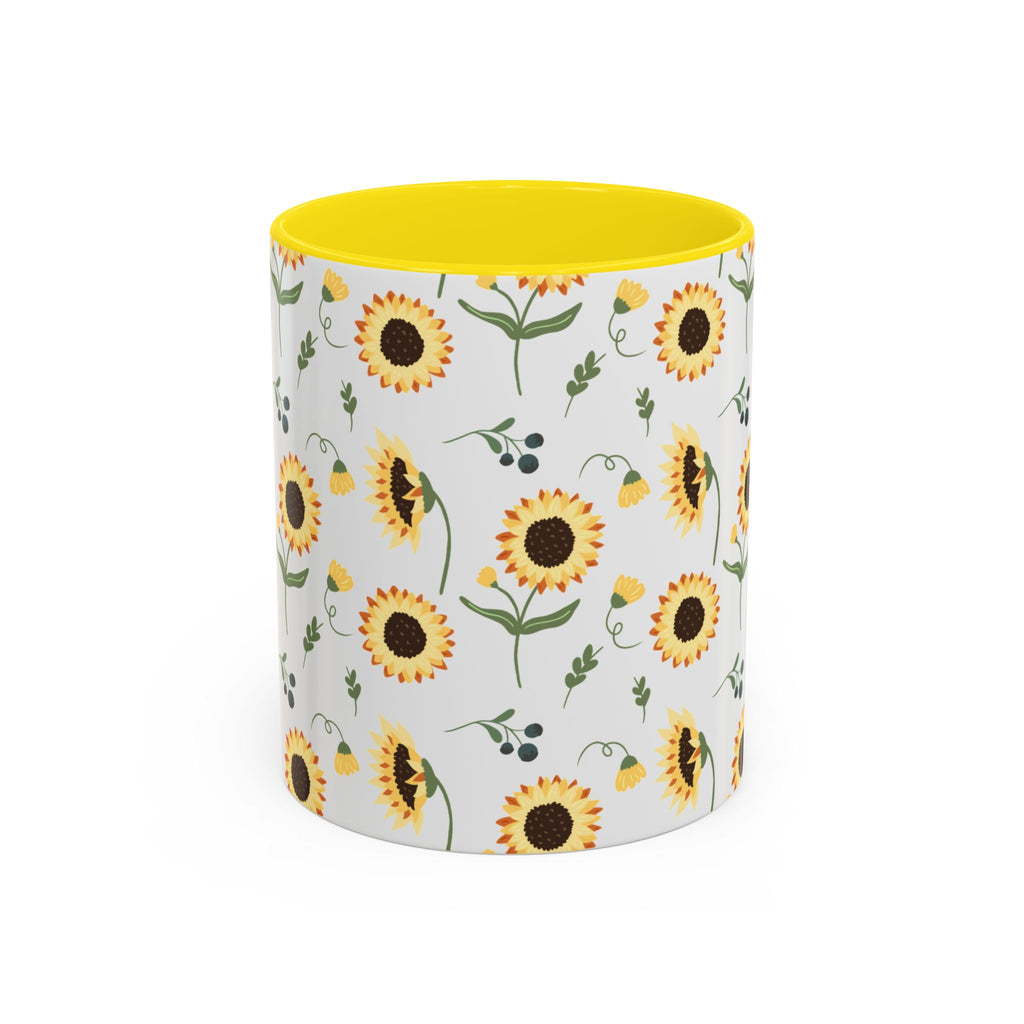 Sunflower Pattern Accent Coffee Mug — 11/15oz Ceramic Mug