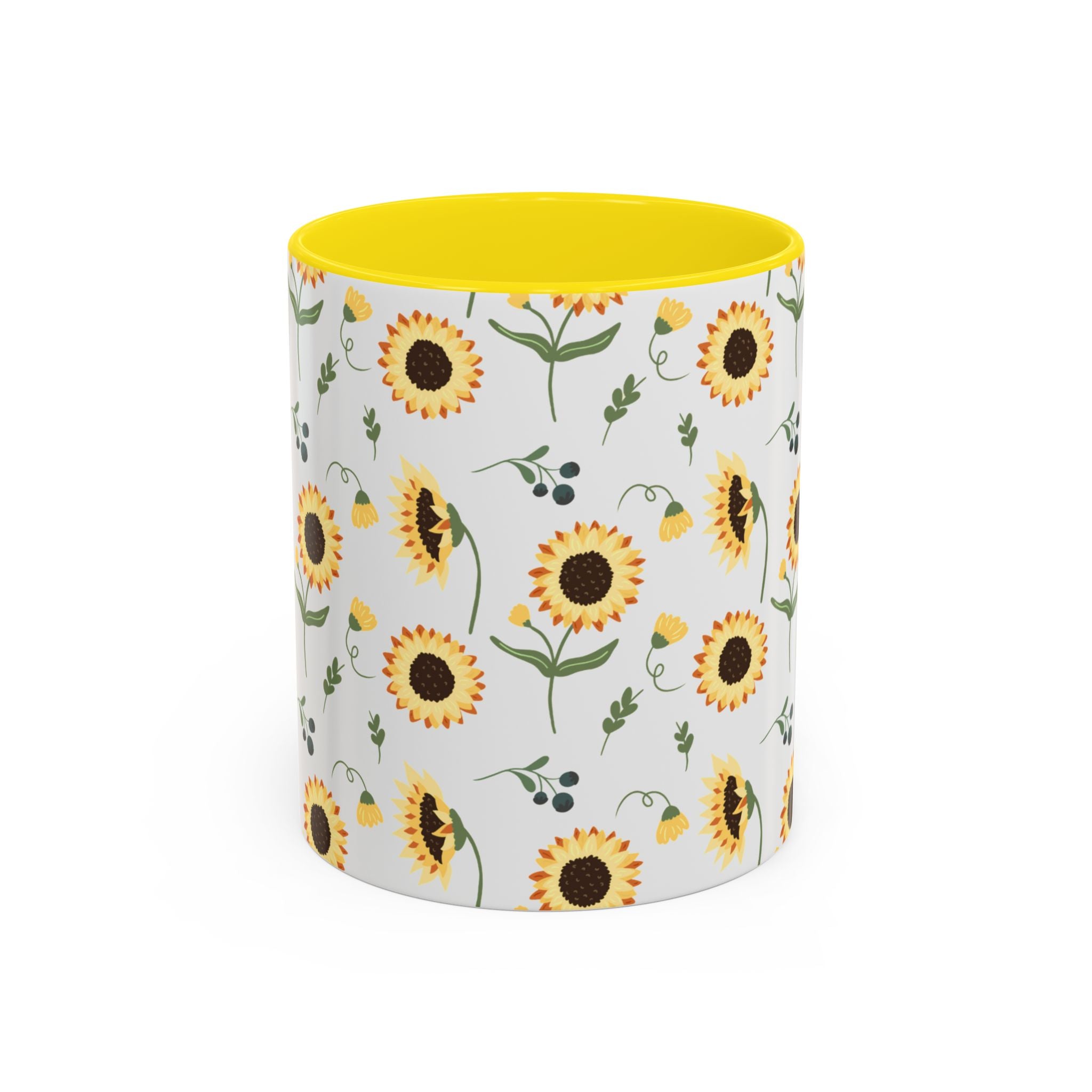 Sunflower Pattern Accent Coffee Mug — 11/15oz Ceramic Mug