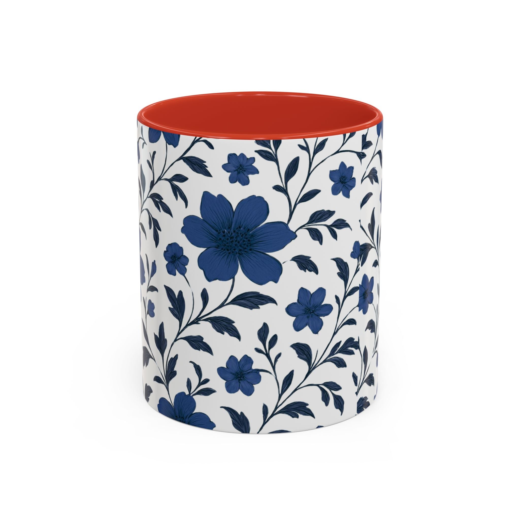 Blue Floral Accent Coffee Mug — Navy Blossom Pattern (11/15 oz)