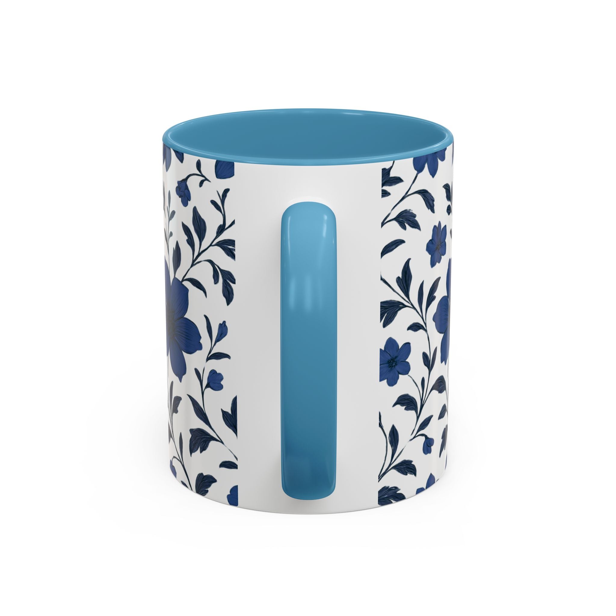 Blue Floral Accent Coffee Mug — Navy Blossom Pattern (11/15 oz)