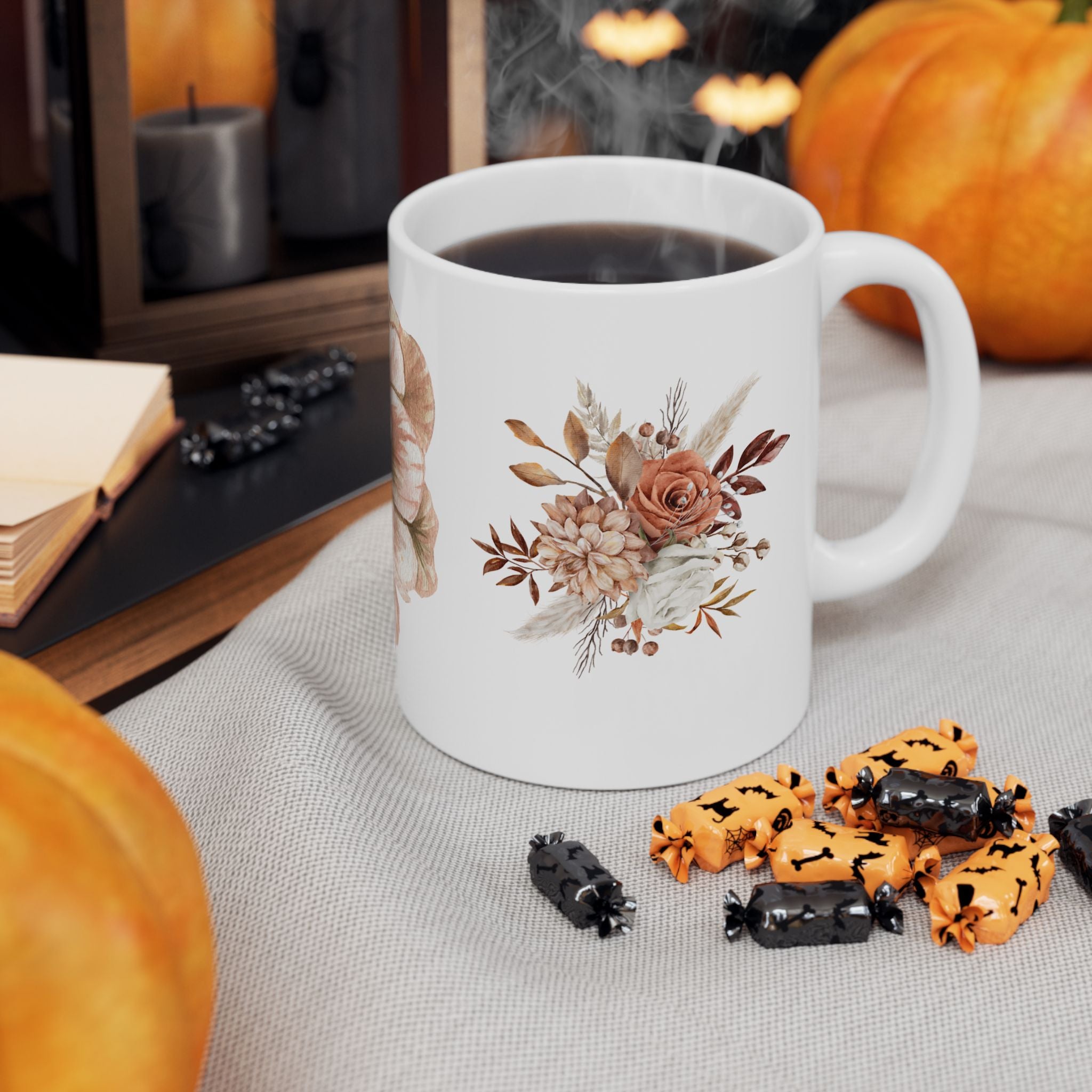 Floral Anemone Ceramic Mug — Boho Neutral Flower Coffee Cup (11oz, 15oz)