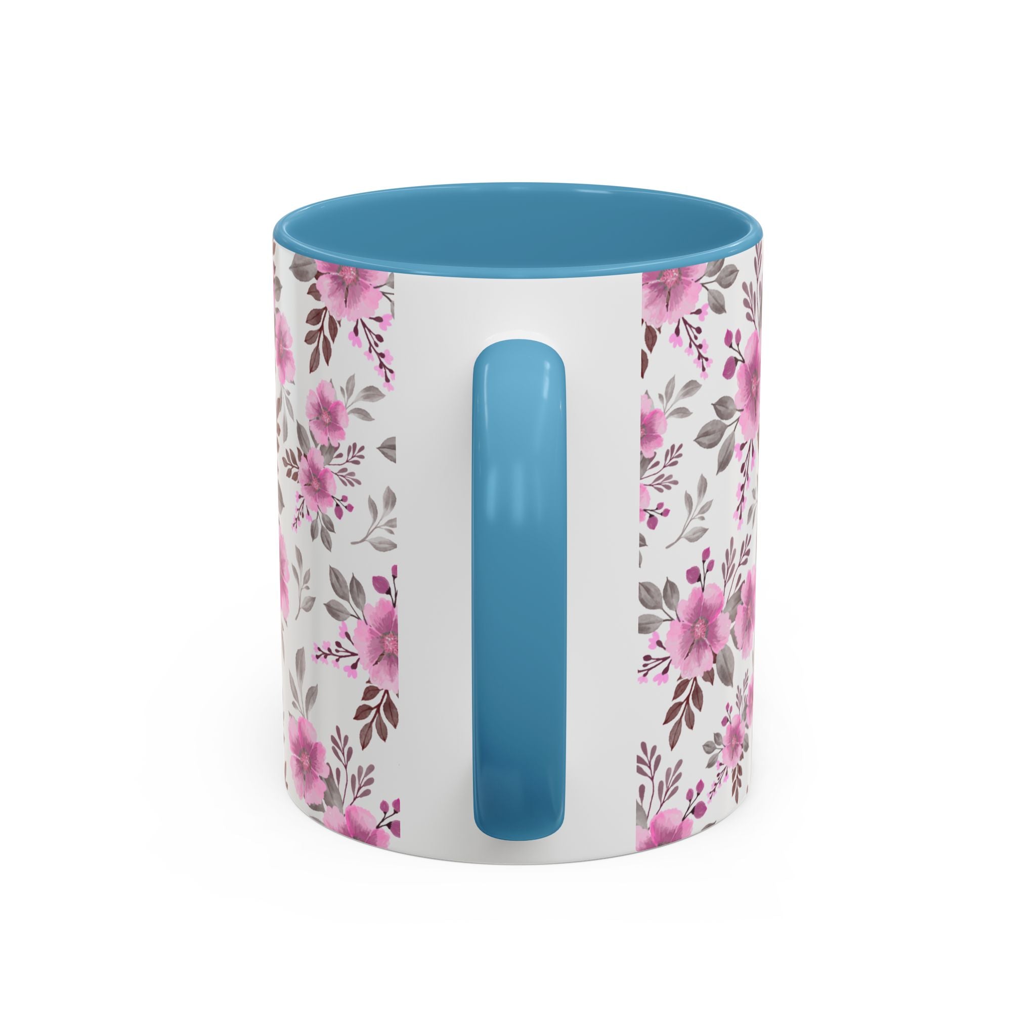 Pink Floral Accent Coffee Mug — Ceramic Rose Pattern 11/15oz
