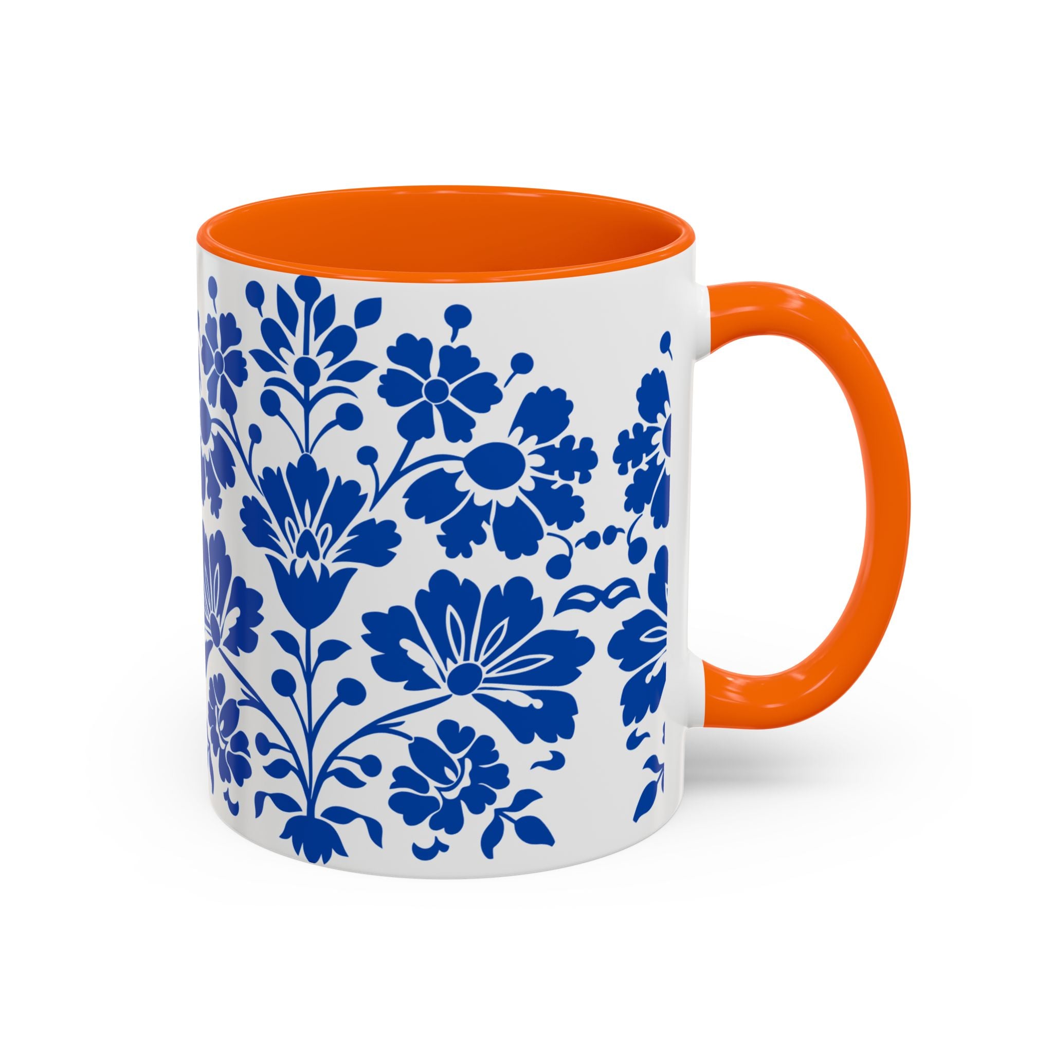 Blue Floral Accent Coffee Mug – Ceramic 11/15oz