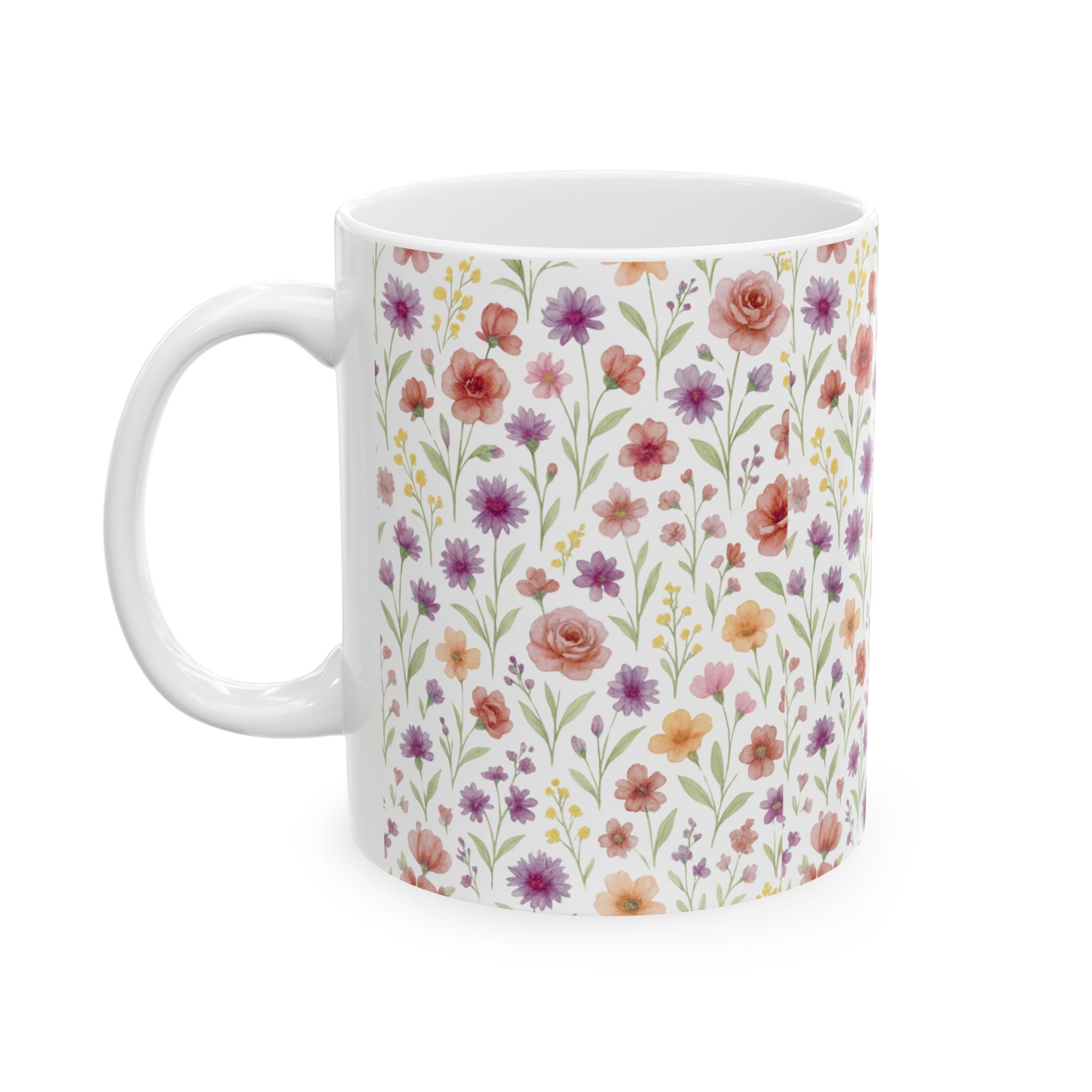 Floral Watercolor Mug — Vintage Wildflower Ceramic Coffee Cup (11oz & 15oz)