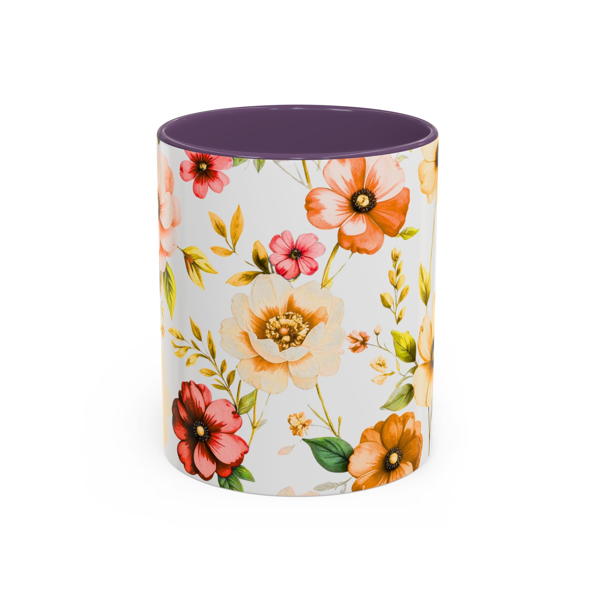 Floral Accent Coffee Mug — Vintage Watercolor Orange & Peach Flower Design