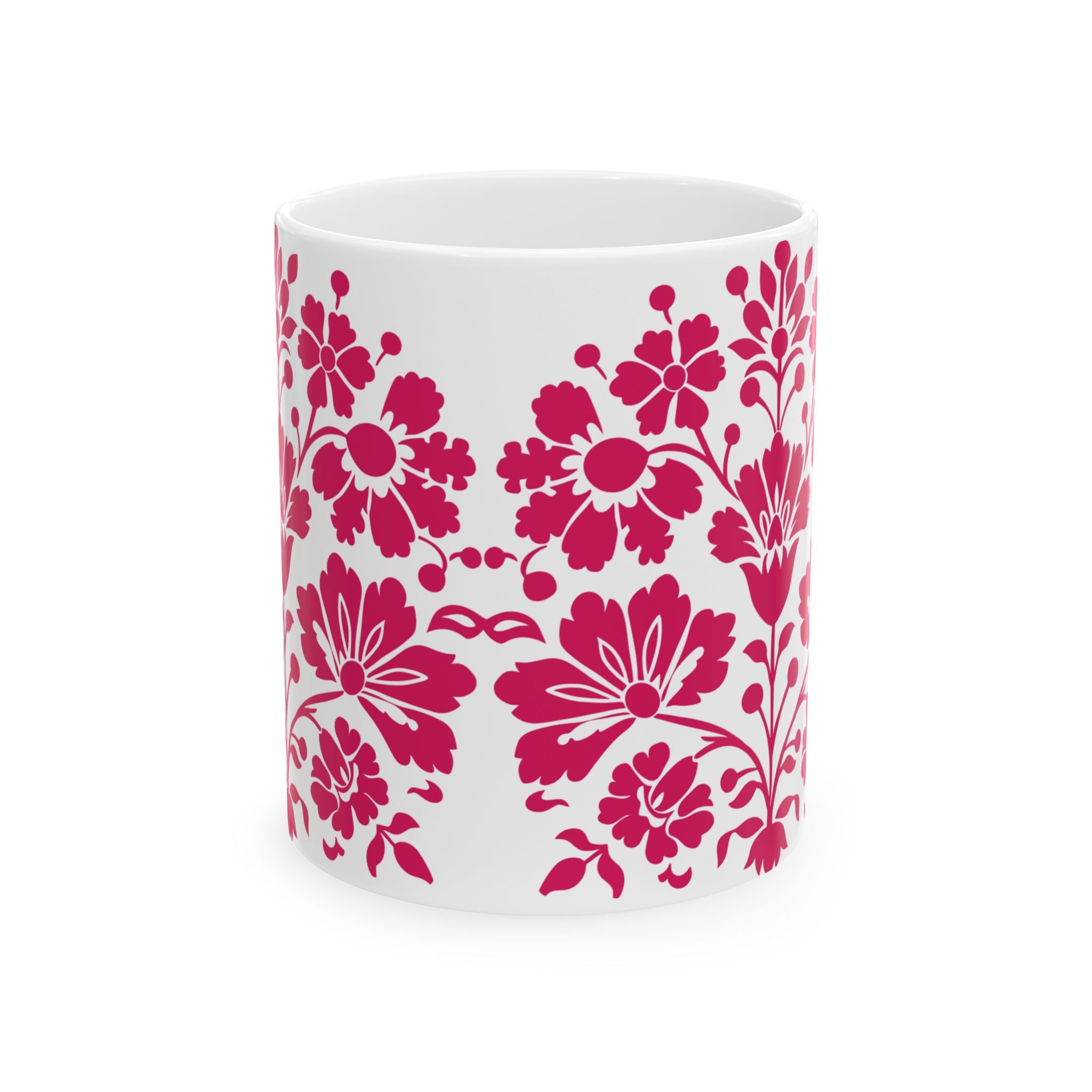 Floral Ceramic Mug – Pink Damask Pattern (11oz & 15oz)