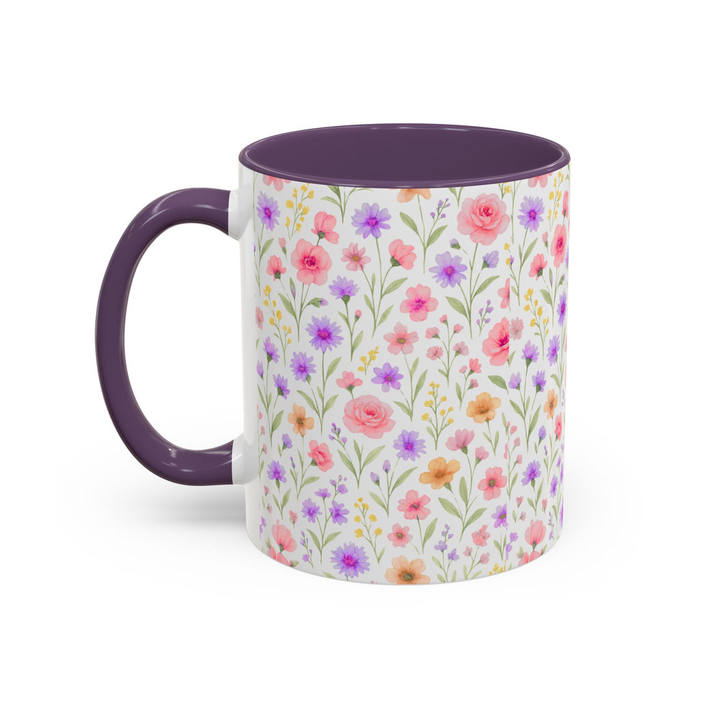 Floral Watercolor Accent Coffee Mug — Pastel Wildflower Pattern (11/15 oz)