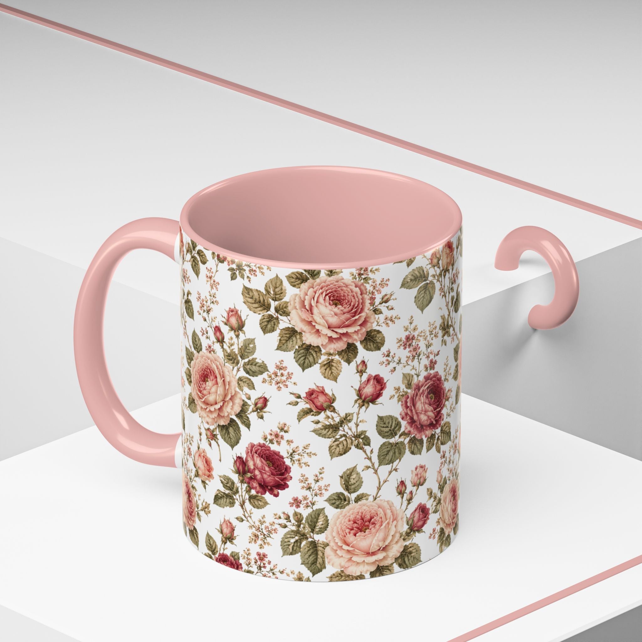 Vintage Rose Accent Coffee Mug — Floral Tea & Coffee Cup (11/15oz)