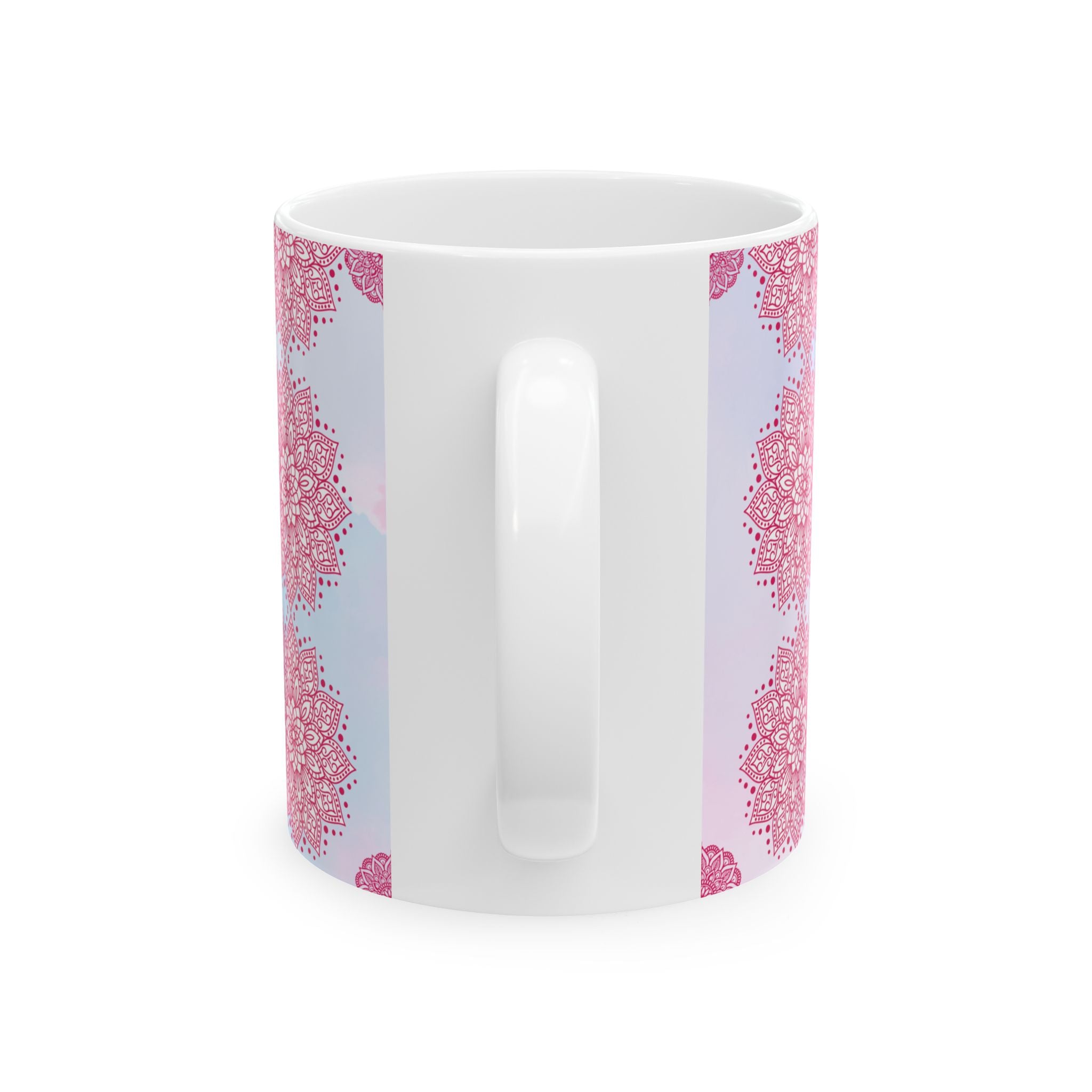 Pink Mandala Ceramic Mug — Floral Kaleidoscope Coffee Cup (11oz/15oz)
