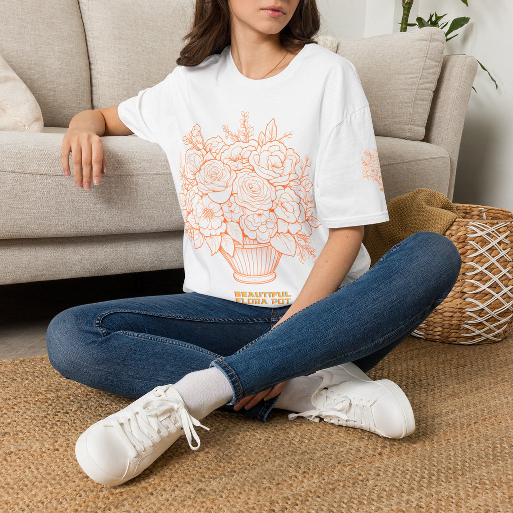 Floral Bouquet Tee — Peach Line Art Flower T-Shirt