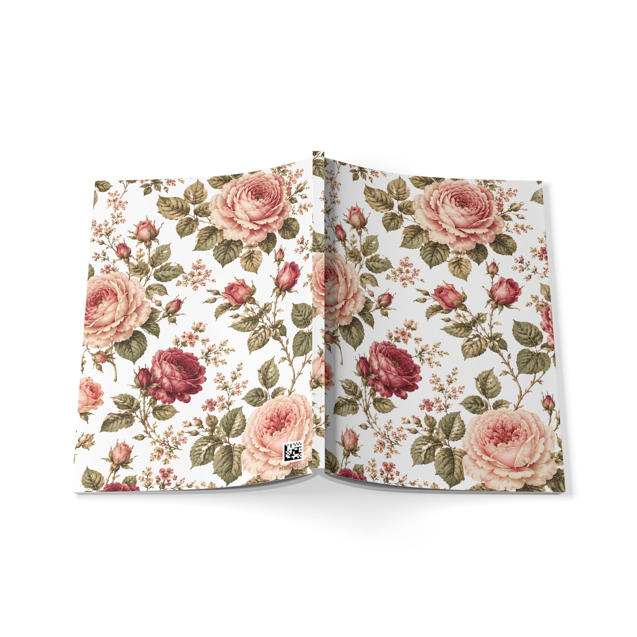Floral Rose A5 Notebook — Vintage Pink Rose Softcover Journal