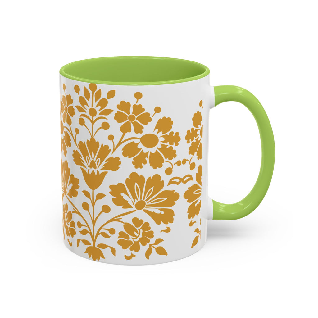 Gold Floral Accent Coffee Mug — Elegant Damask 11/15oz Ceramic