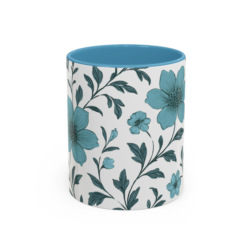 Teal Floral Accent Coffee Mug (11/15oz) – Ceramic Tea & Coffee Cup