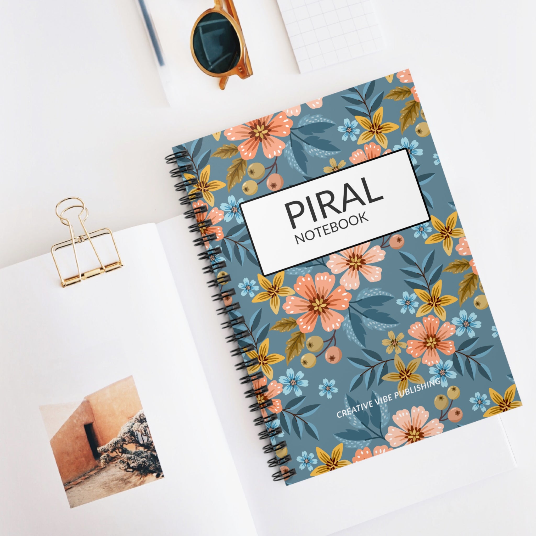 Floral Spiral Notebook — Blue Vintage Flower Journal (Ruled)