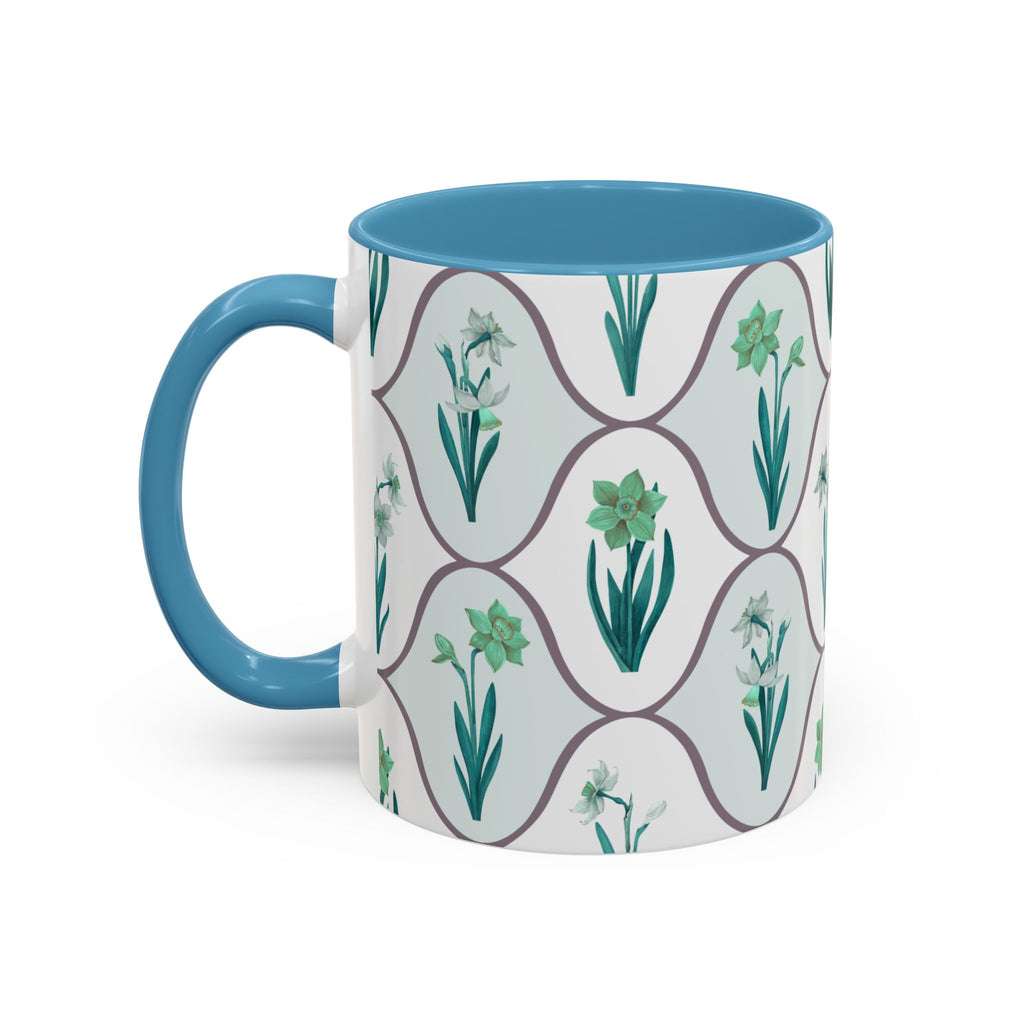 Floral Tile Accent Coffee Mug — Green Botanical Pattern (11/15 oz)