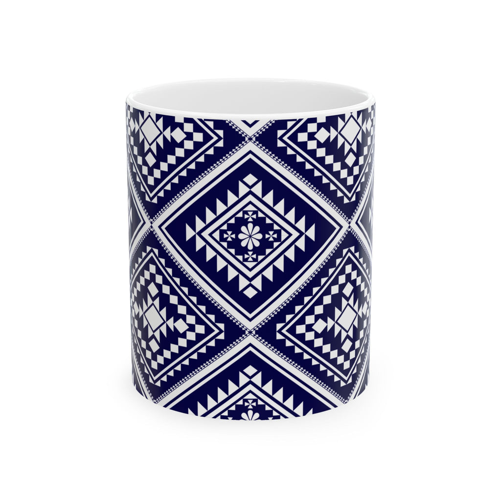 Navy Geometric Aztec Ceramic Mug (11oz & 15oz)