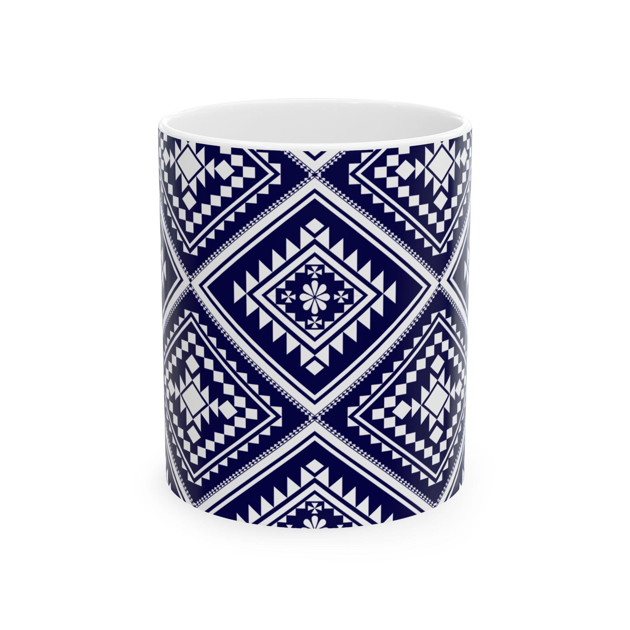Navy Geometric Aztec Ceramic Mug (11oz & 15oz)