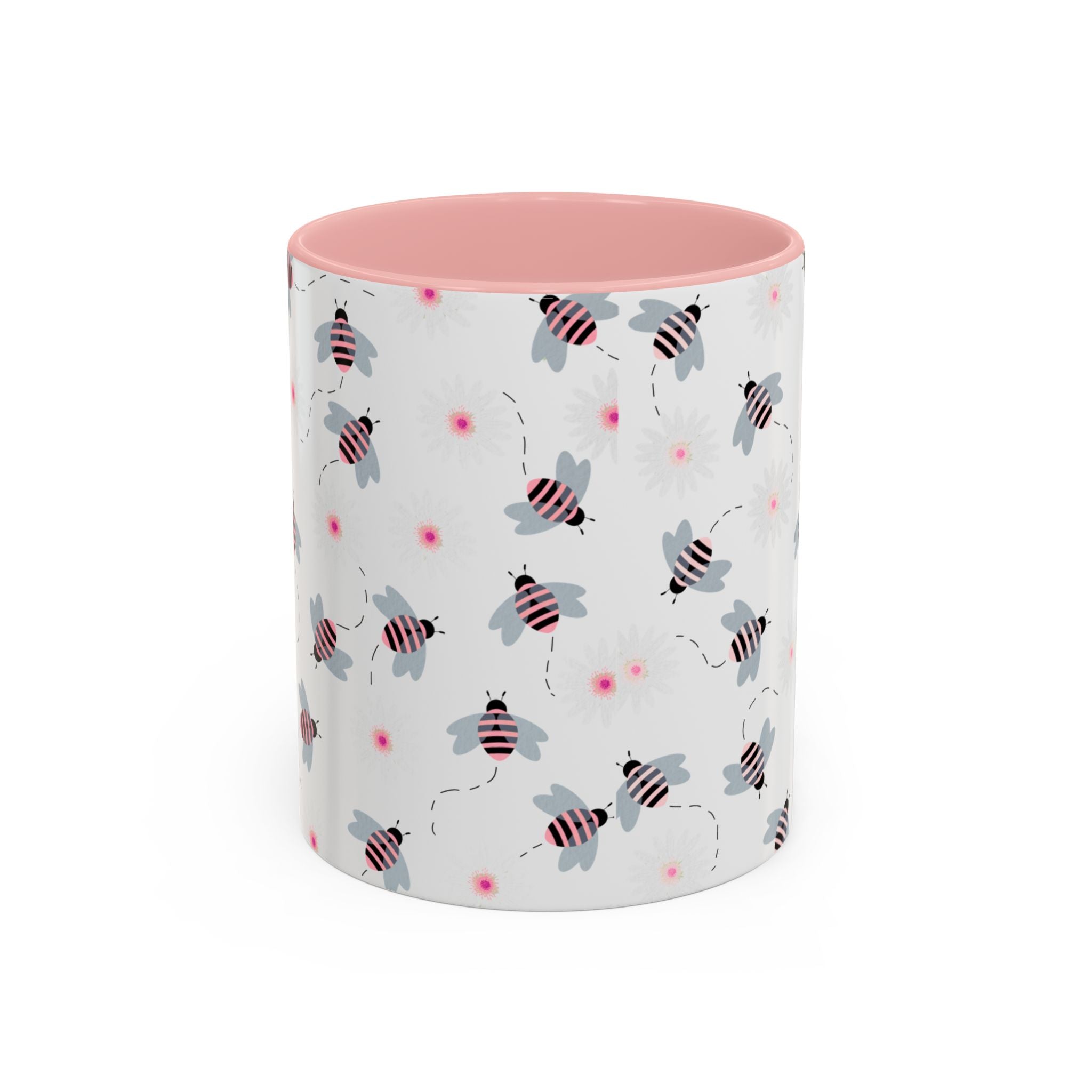 Bee Pattern Accent Coffee Mug — Cute Floral Honeybee Design, 11/15 oz