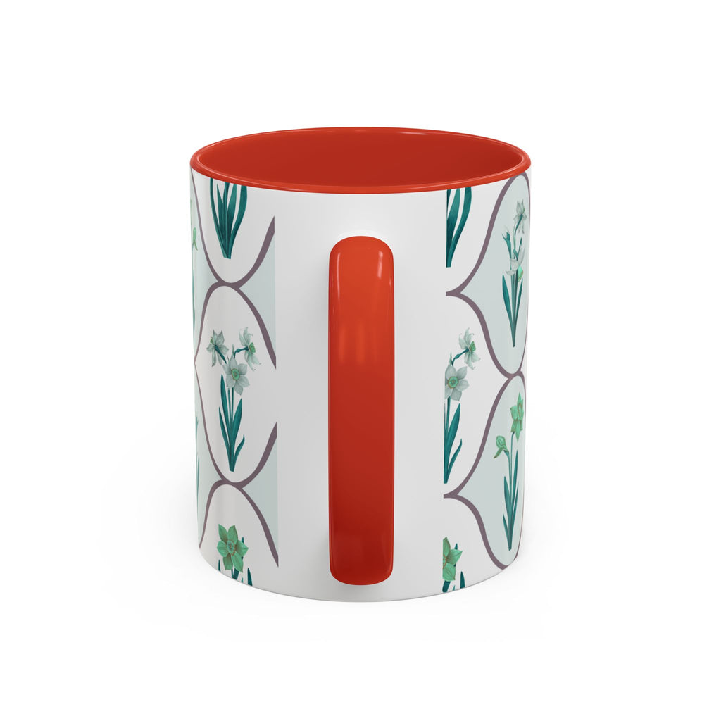Floral Tile Accent Coffee Mug — Green Botanical Pattern (11/15 oz)