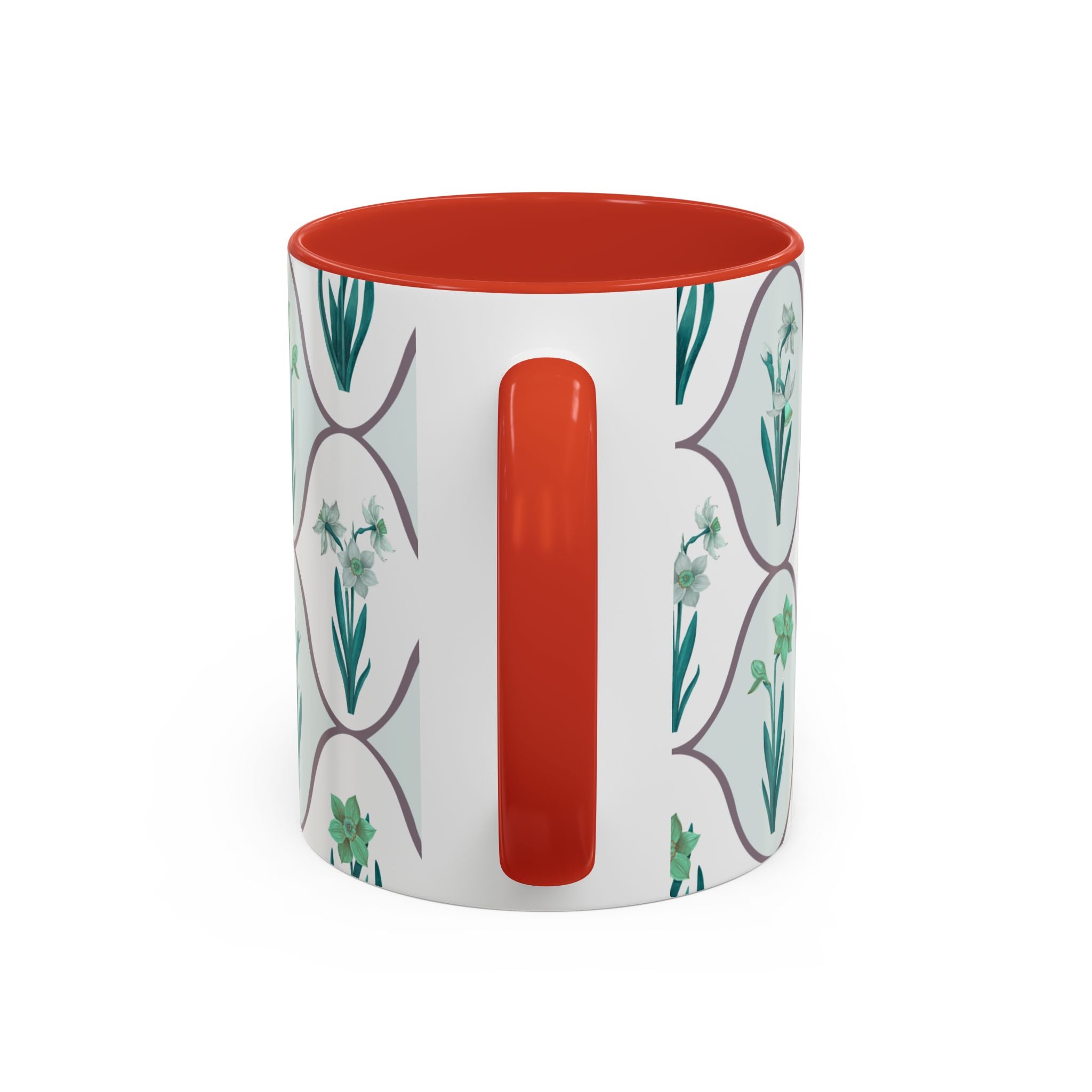 Floral Tile Accent Coffee Mug — Green Botanical Pattern (11/15 oz)