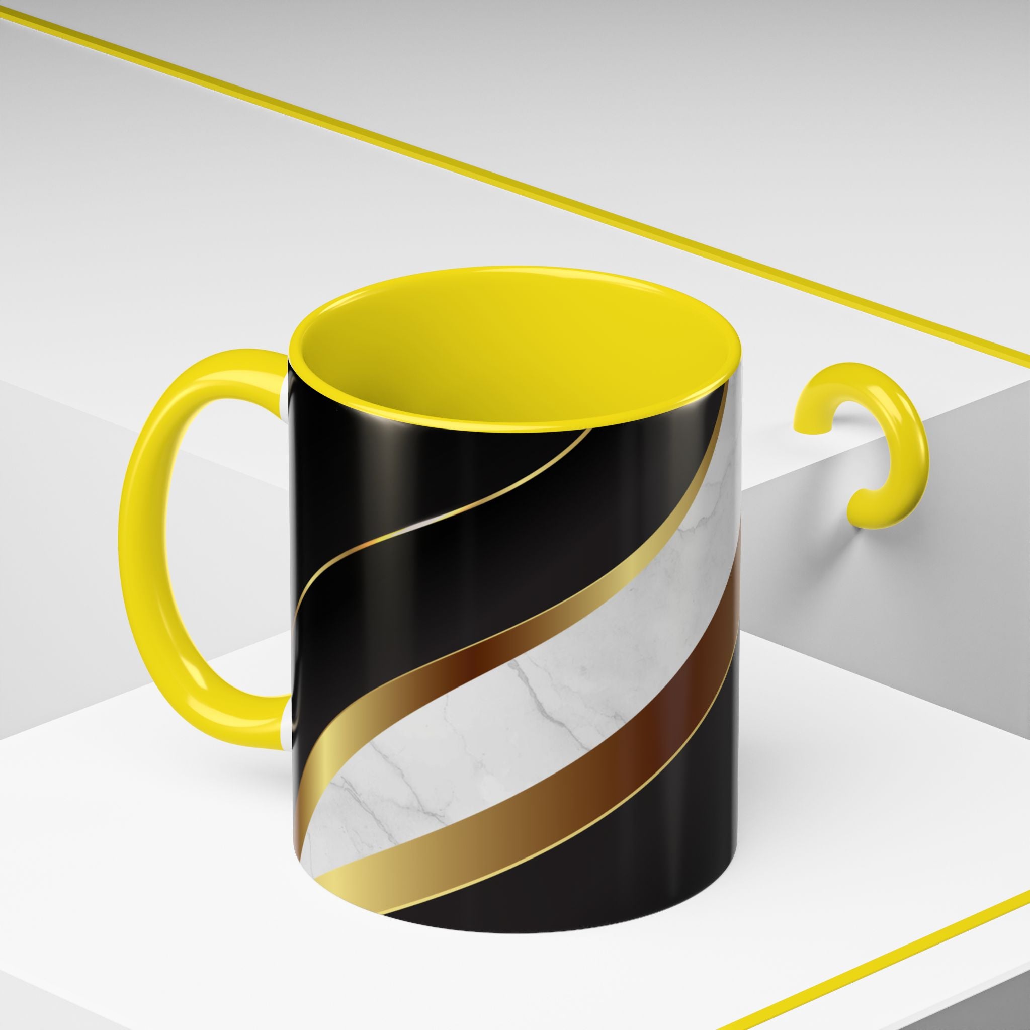 Black Marble Accent Coffee Mug — Gold Ribbon Elegance (11/15oz)