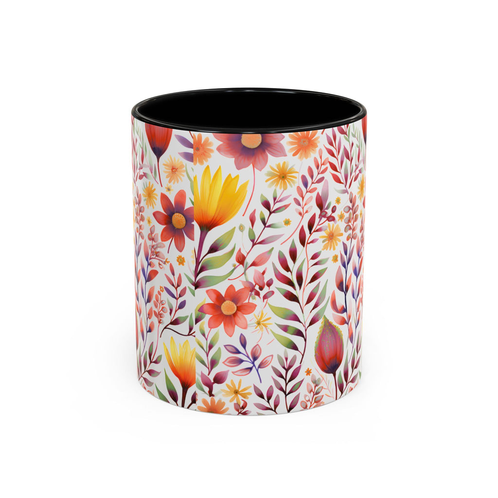 Floral Accent Coffee Mug – Colorful Watercolor Garden Design (11/15oz)