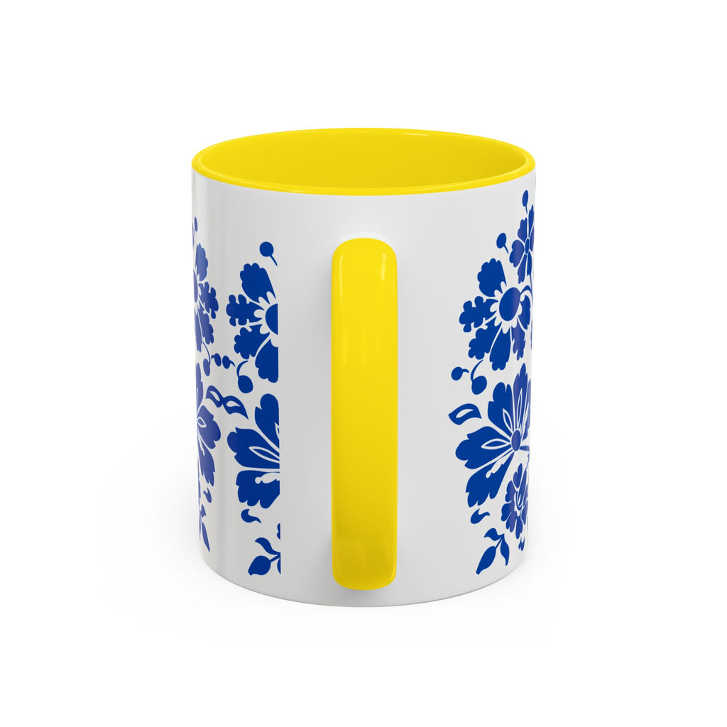 Blue Floral Accent Coffee Mug – Ceramic 11/15oz