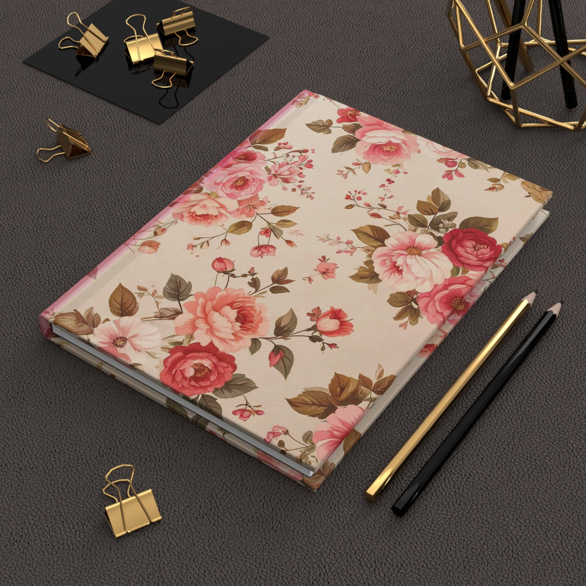 Floral Rose Hardcover Journal — Vintage Pink Notebook for Writing & Gifts