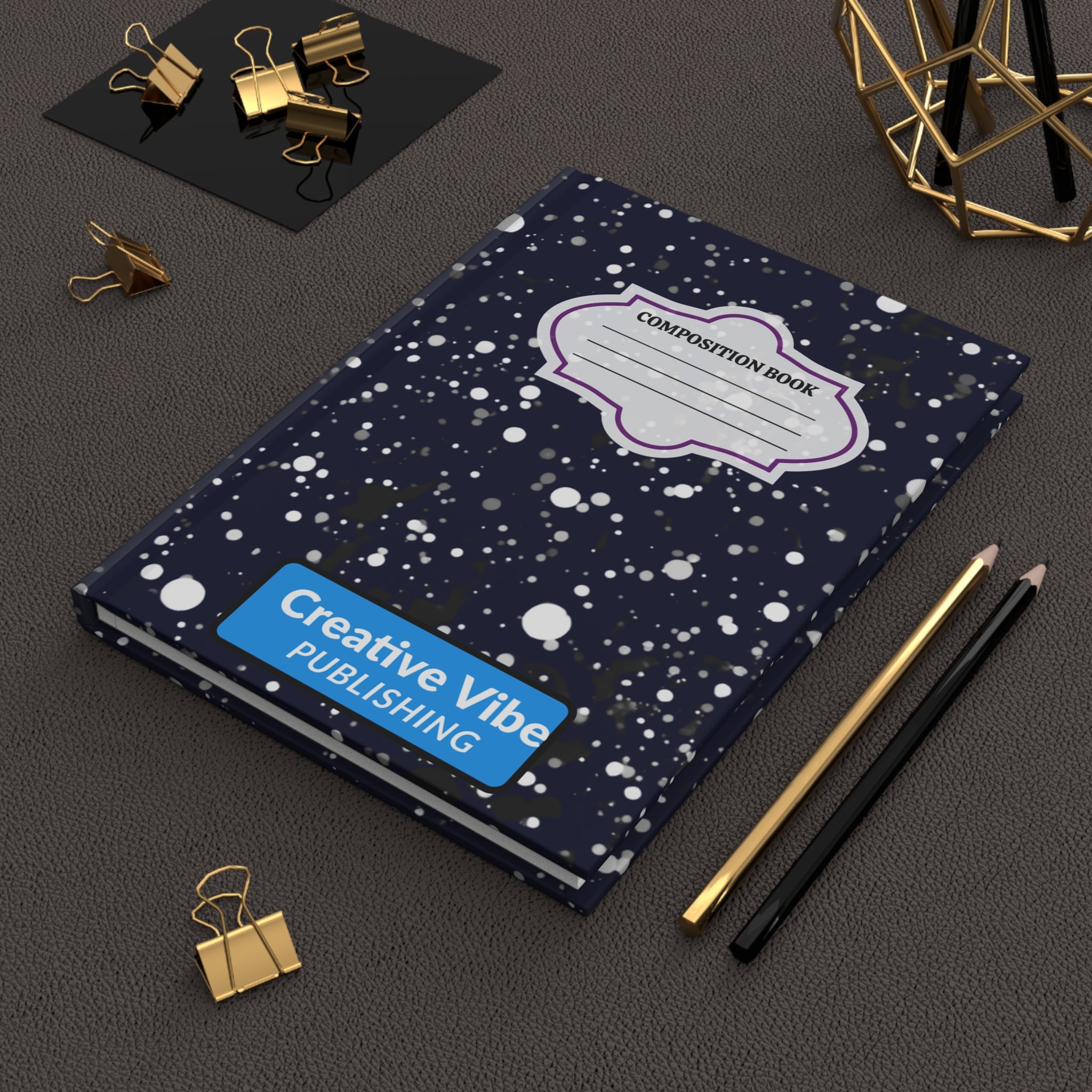 Composition Book Hardcover Journal – Navy Splatter Notebook for School, Writing, & Creative Notes