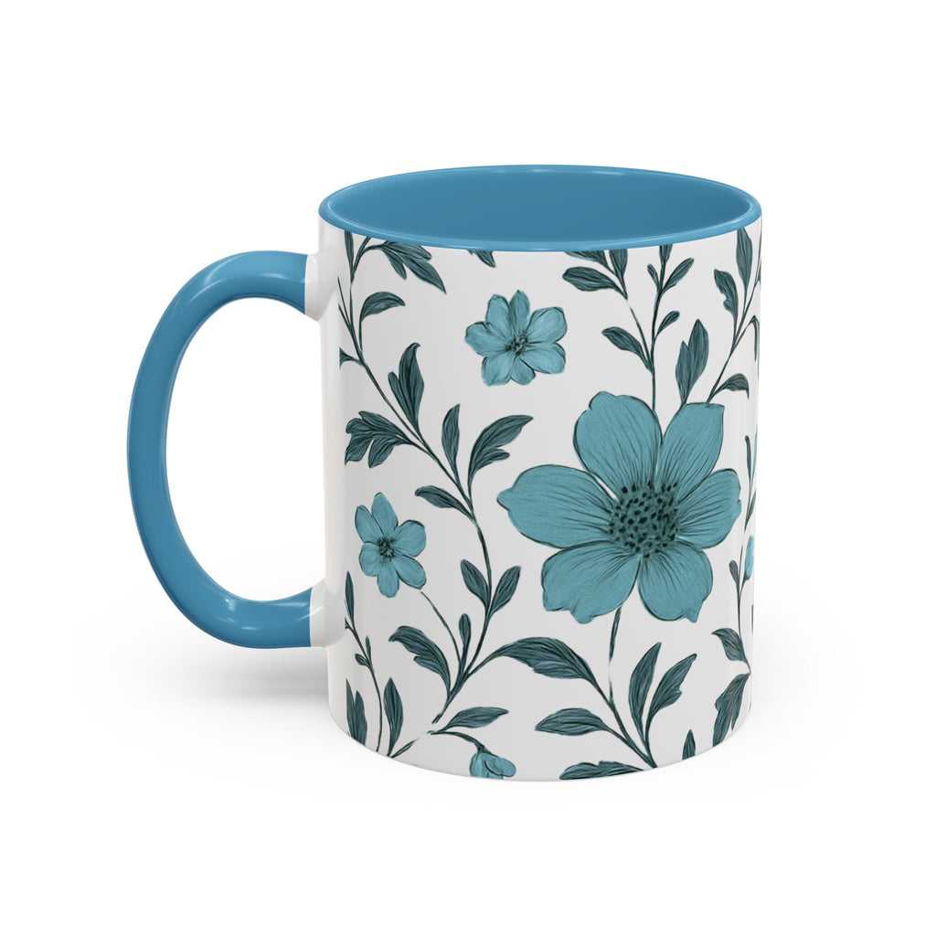 Teal Floral Accent Coffee Mug (11/15oz) – Ceramic Tea & Coffee Cup