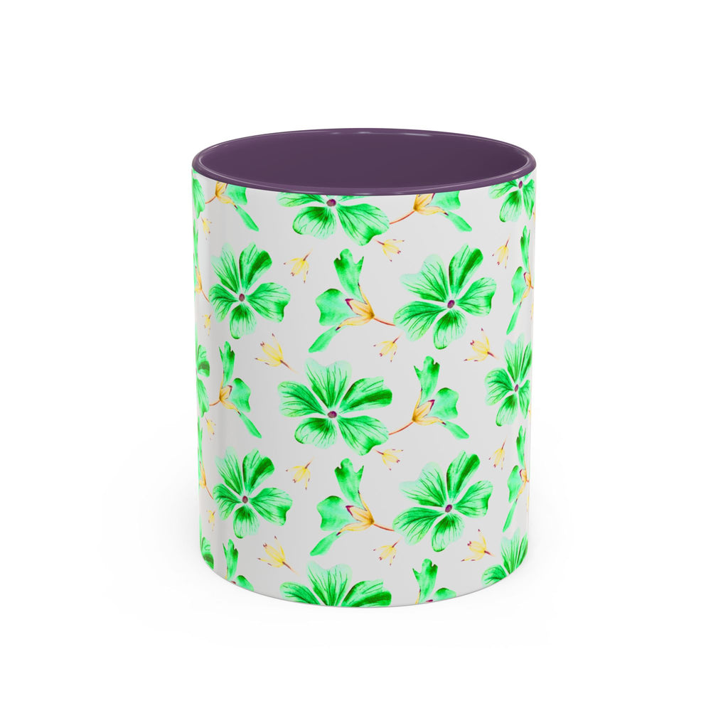 Green Watercolor Hibiscus Accent Coffee Mug – Tropical Floral Ceramic Mug