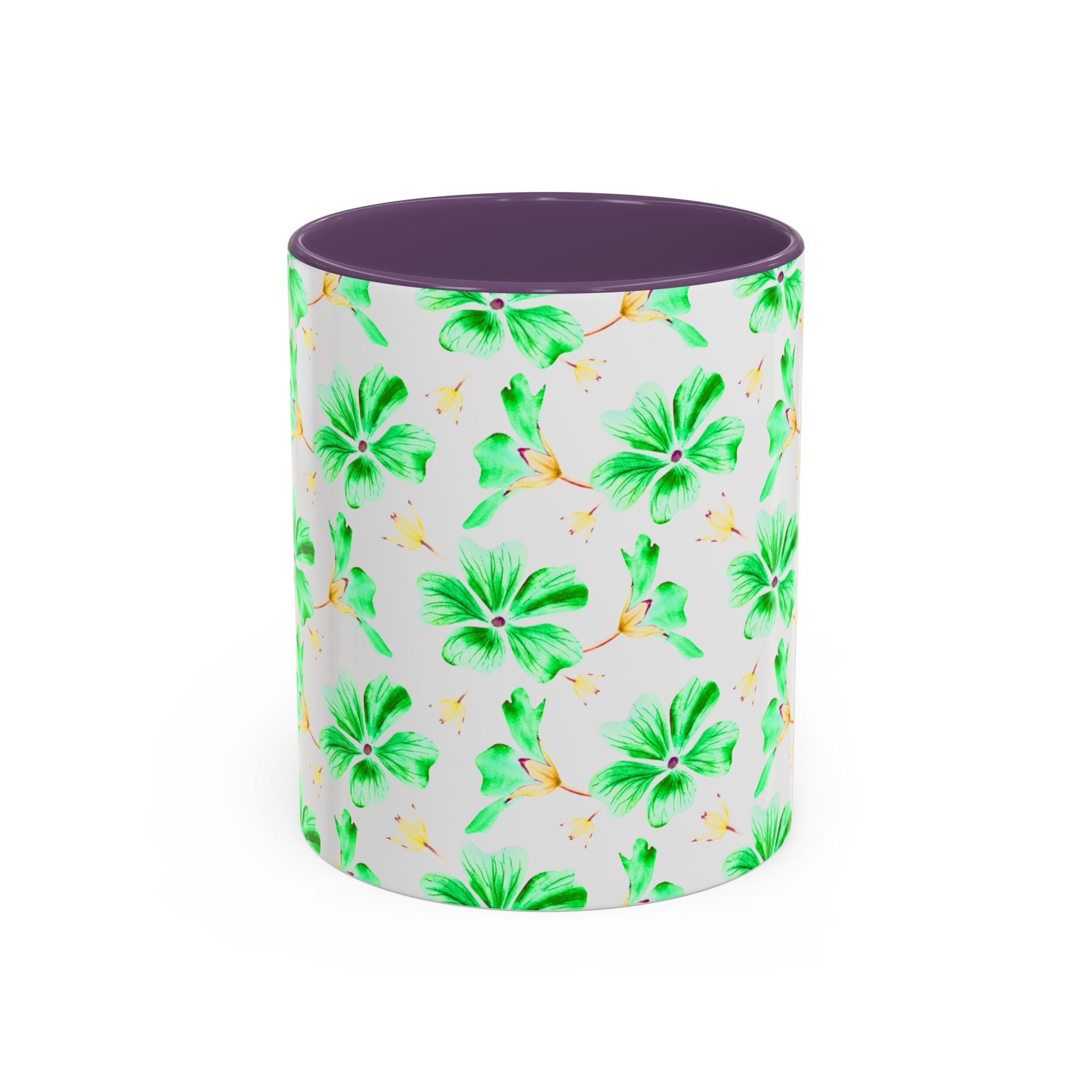 Green Watercolor Hibiscus Accent Coffee Mug – Tropical Floral Ceramic Mug