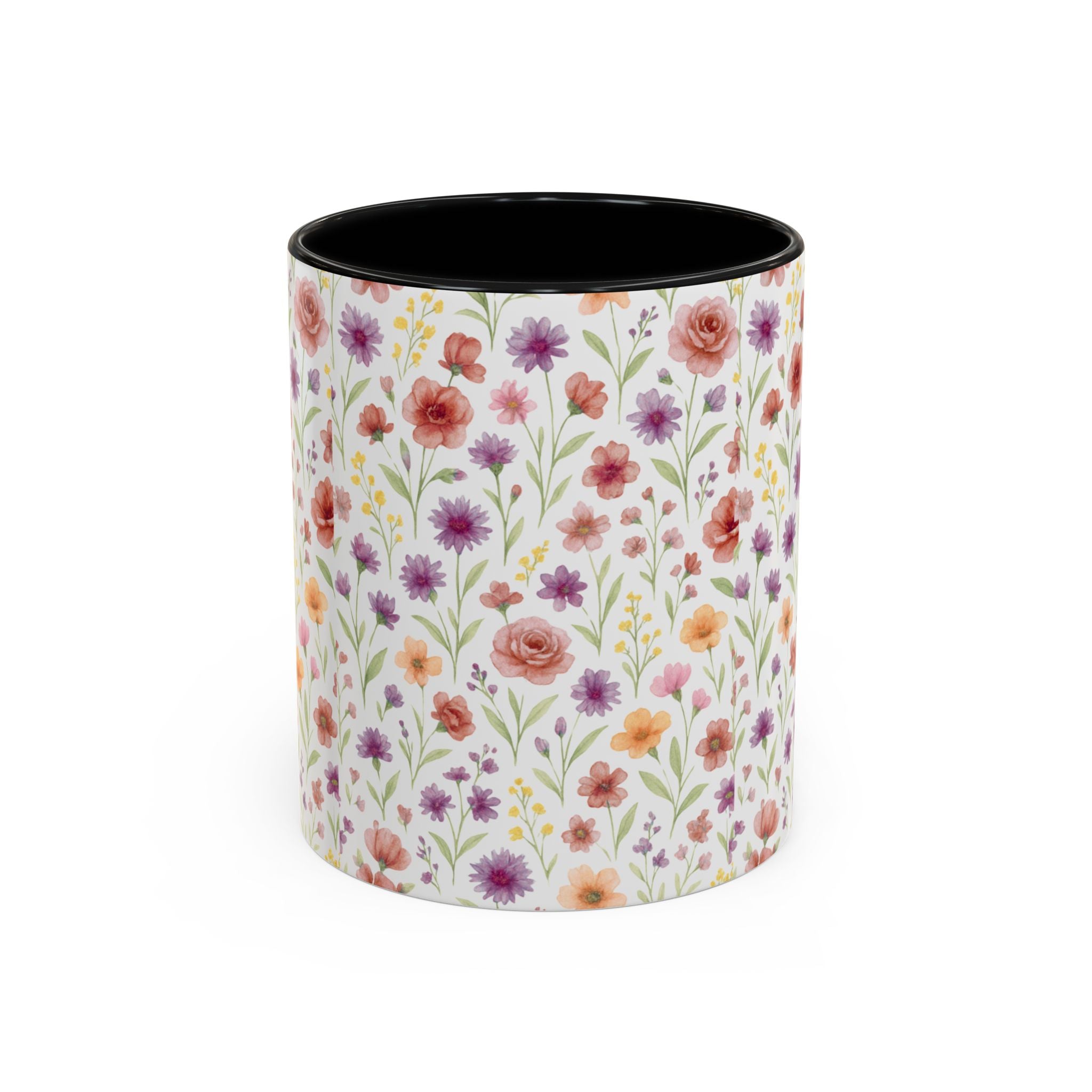 Floral Watercolor Accent Coffee Mug – Pink & Purple Wildflower Pattern (11/15oz)