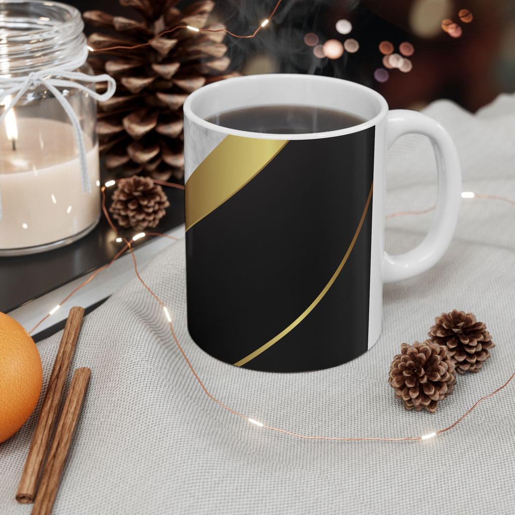 Marble & Gold Stripe Ceramic Mug (11oz, 15oz) — Elegant Black Luxe Coffee Cup