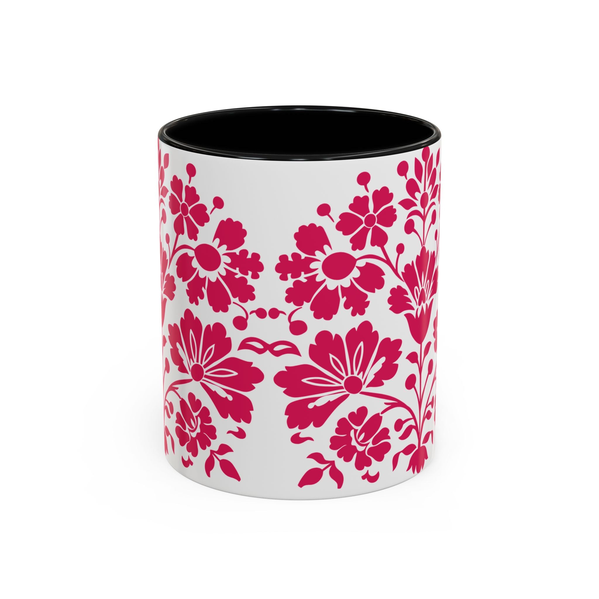 Pink Floral Accent Coffee Mug – 11/15oz Decorative Tea & Coffee Cup