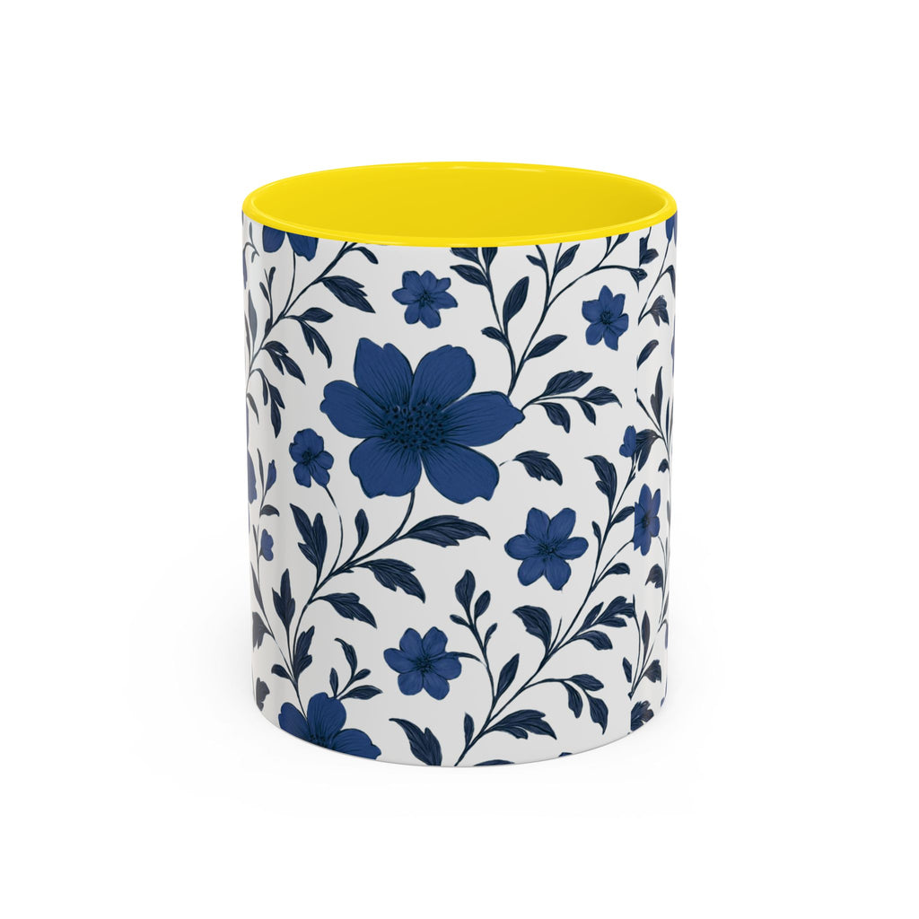 Blue Floral Accent Coffee Mug — Navy Blossom Pattern (11/15 oz)