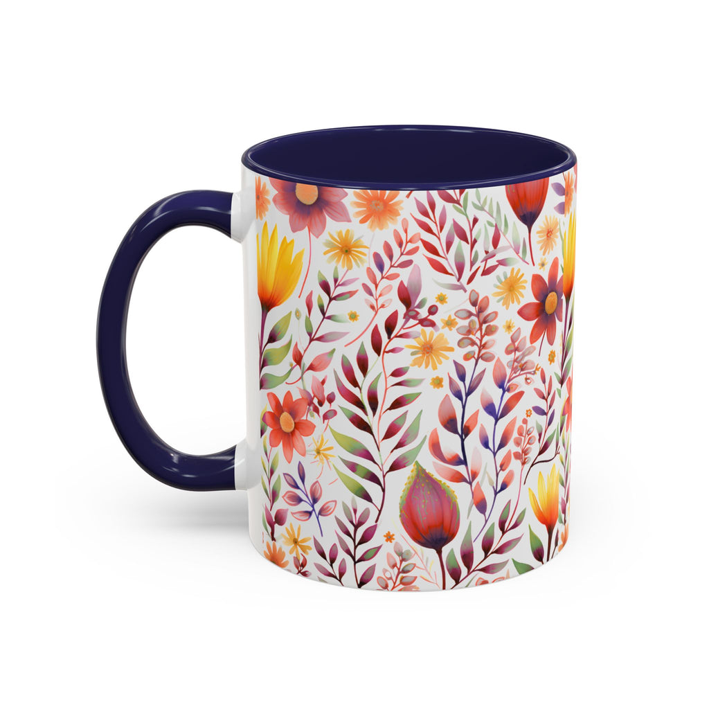 Floral Accent Coffee Mug – Colorful Watercolor Garden Design (11/15oz)