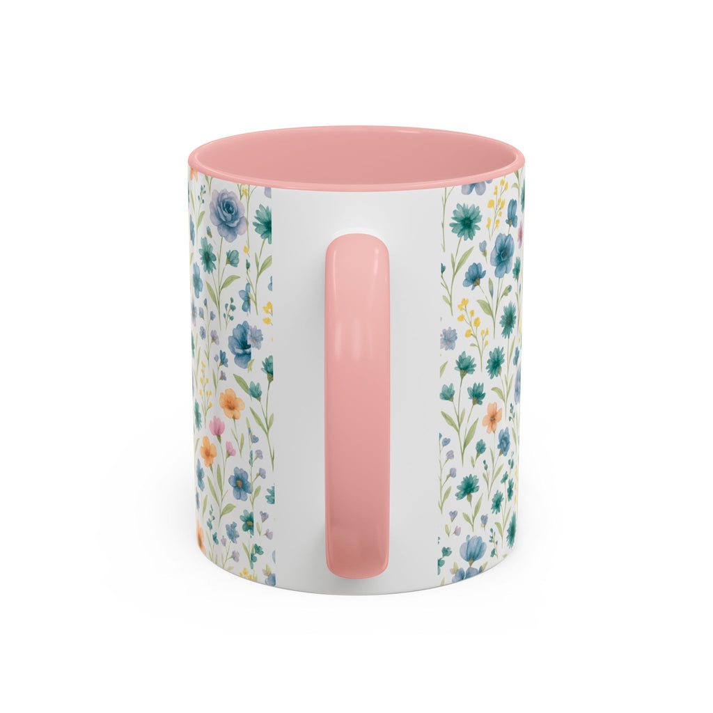 Floral Watercolor Accent Coffee Mug — Blue & Peach Wildflower Pattern (11/15oz)