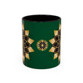 Gold Mandala Accent Coffee Mug — Elegant Green & Black Ceramic 11/15oz