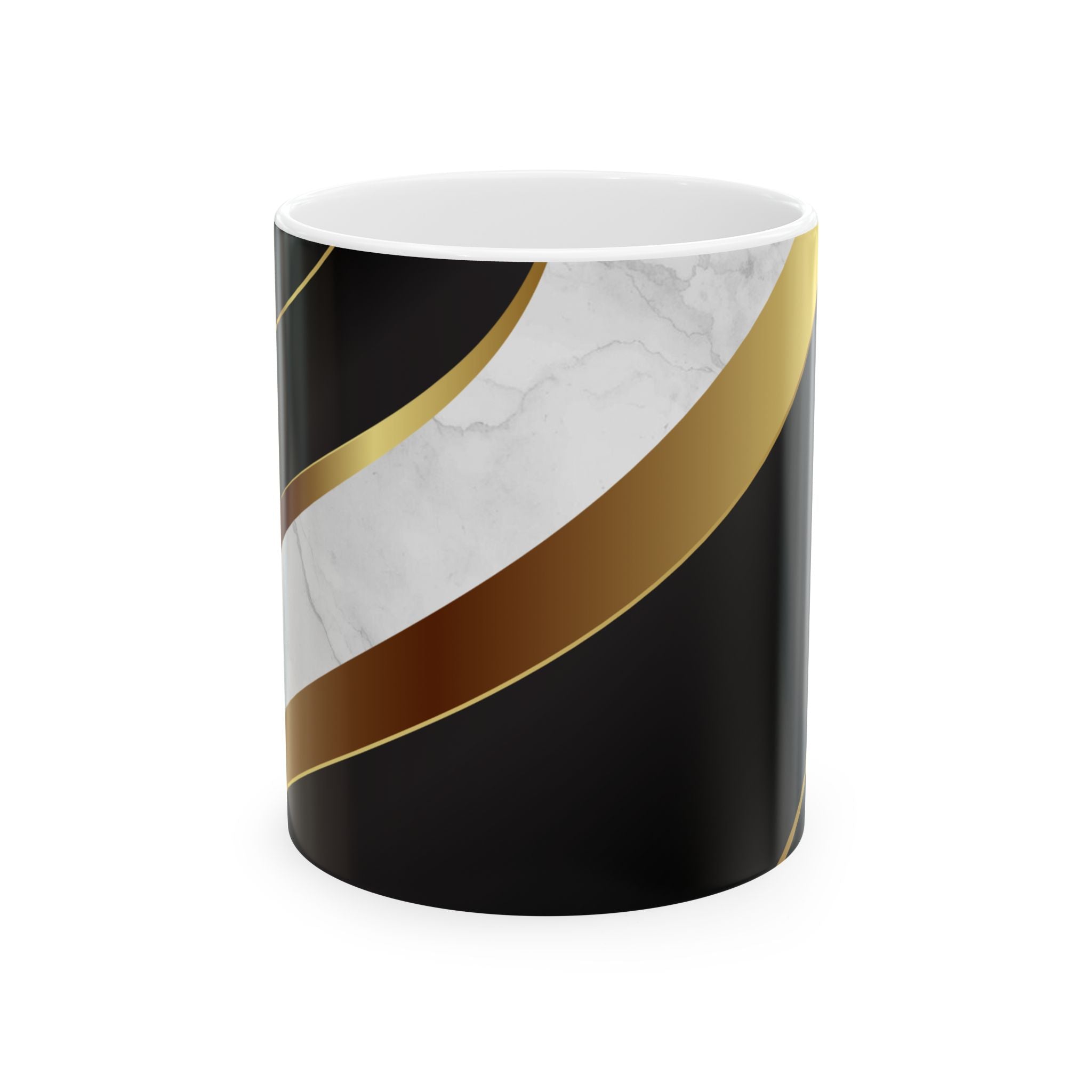 Marble & Gold Stripe Ceramic Mug (11oz, 15oz) — Elegant Black Luxe Coffee Cup