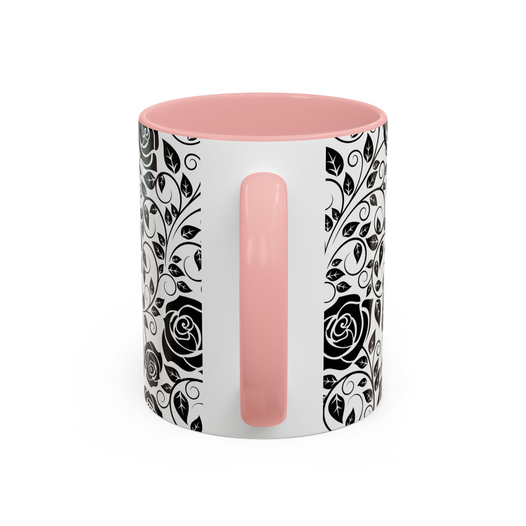 Black Rose Pattern Accent Coffee Mug — 11/15oz Ceramic Gift