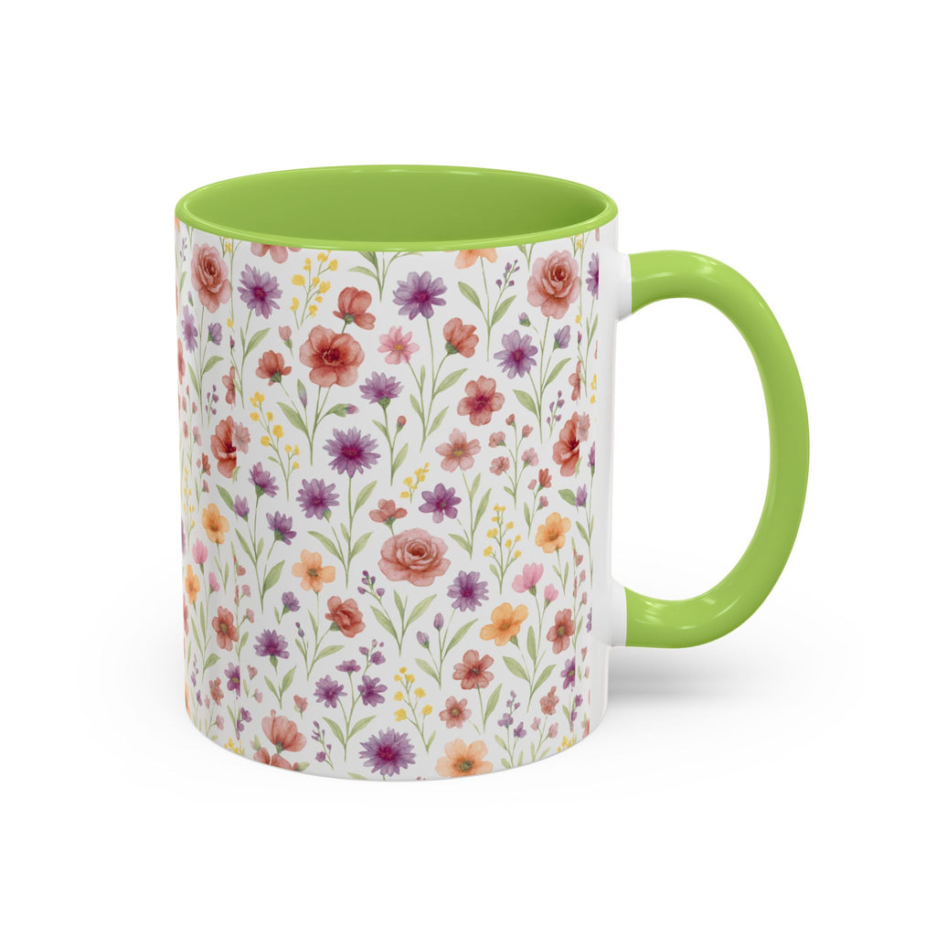 Floral Watercolor Accent Coffee Mug – Pink & Purple Wildflower Pattern (11/15oz)